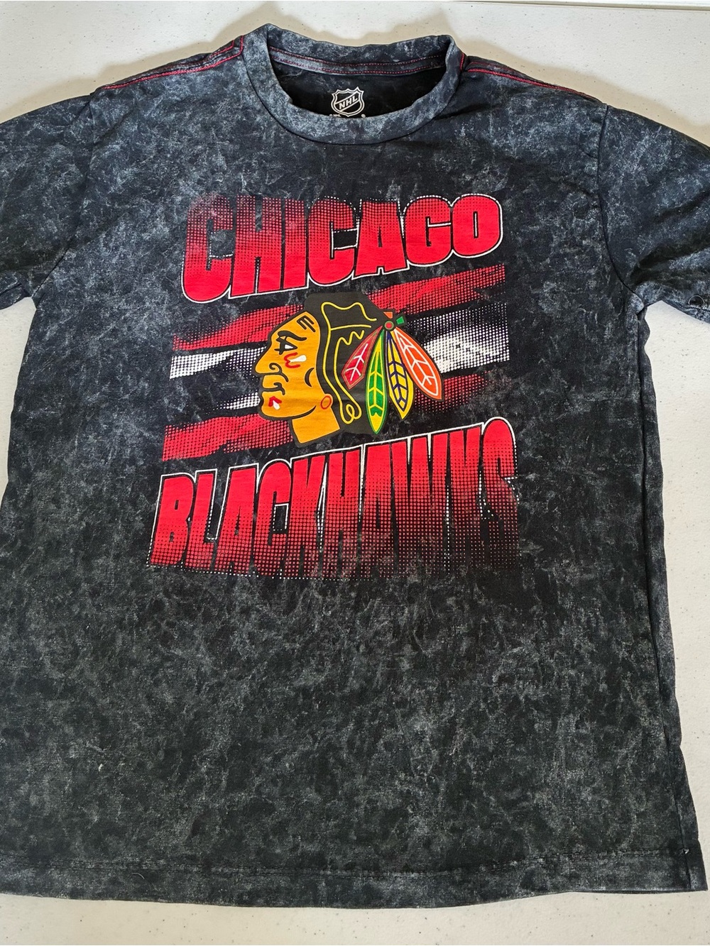 NHL Black Crewneck Tee with White Logo and Red Stitching
